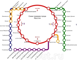 Схема линий иркутского трамвая