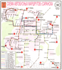 Карта автобусных маршрутов Саранска