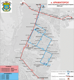 Карта Краматорска с маршрутами троллейбусов