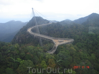 Пешеходный мост высоко в горах над джунглями.