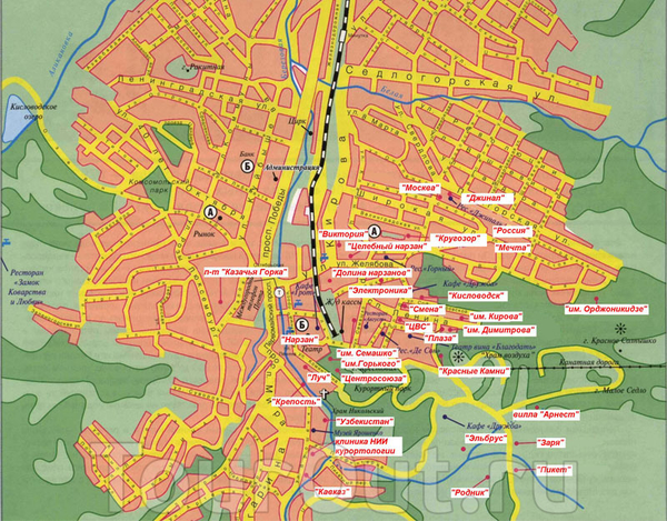 Карта санаториев Кисловодска. Карта санаториев в Кисловодске