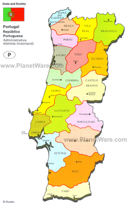 Карта Португалии  с округами
