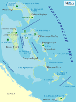 Карта Багамских островов с городами