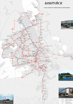 Карта Бобруйска с маршрутами автобусов