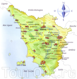 Карта Тосканы с достопримечательностями