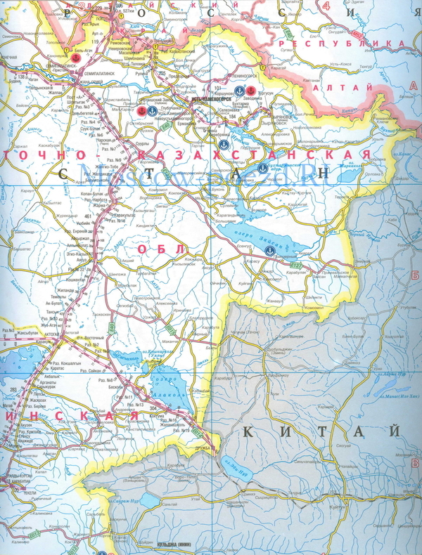 Карта Восточного Казахстана. Подробная карта Восточного Казахстана