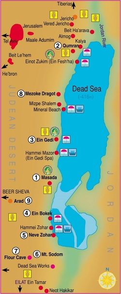 Карта Мертвого моря с отелями
