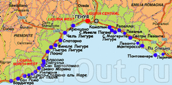 Карта городов Лигурии на русском