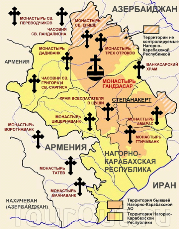 Карта Нагорного Карабаха с достопримечательностями. Карта достопримечательностей Нагорного Карабаха