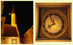 Ночной город. Церковь Святого Духа. Часы - одни из самых старинных уличных часов в мире.