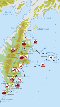 Карта Камчатки с достопримечательностями