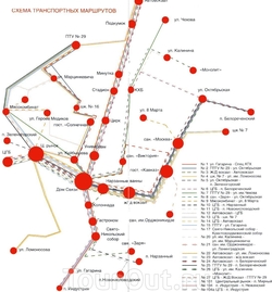 Схема транспортных маршрутов Кисловодска