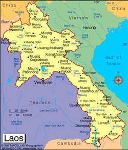 Карта Лаоса с городами