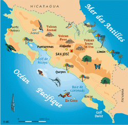 Карта Коста-Рики с достопримечательностями