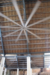 В аэропорту. На потолке огромные металлические вентиляторы гоняют воздух своими лопостями