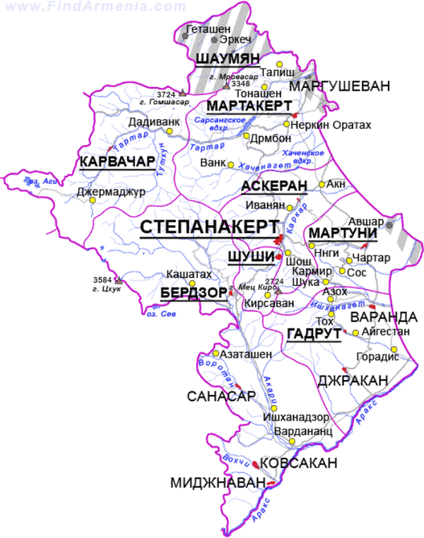 Карта Нагорного Карабаха на русском. Карта Нагорного Карабаха на русском языке